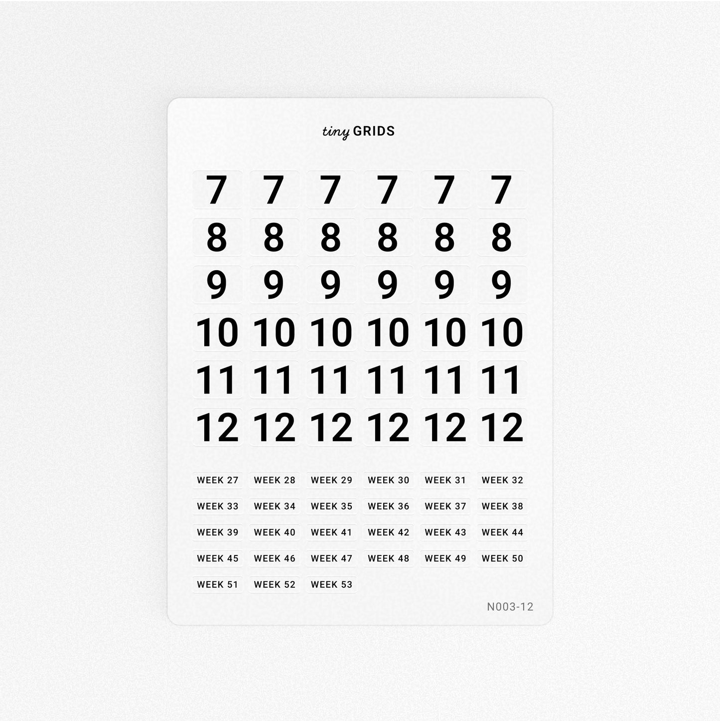 Month and Week Number Kit