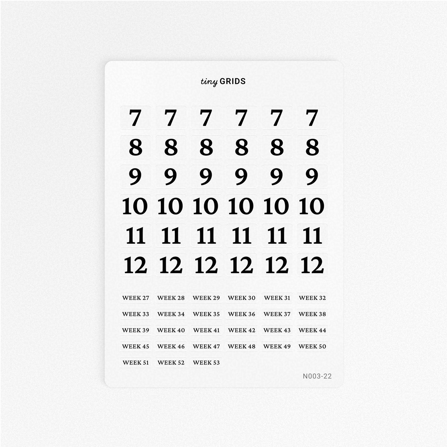 Month and Week Number Kit